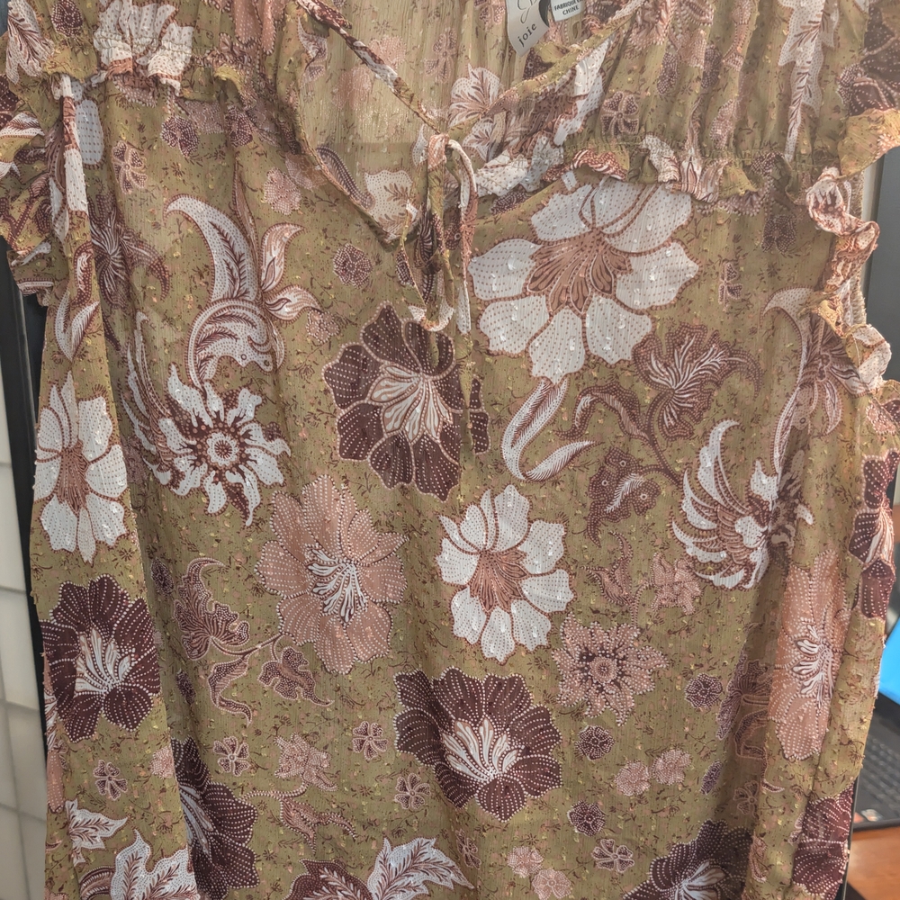 Joie Tan and Purple Ruffled Blouse Relaxed Style